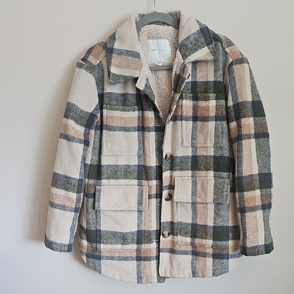 American Eagle Outfitters Plaid Jacket - Cream, Black, Brown